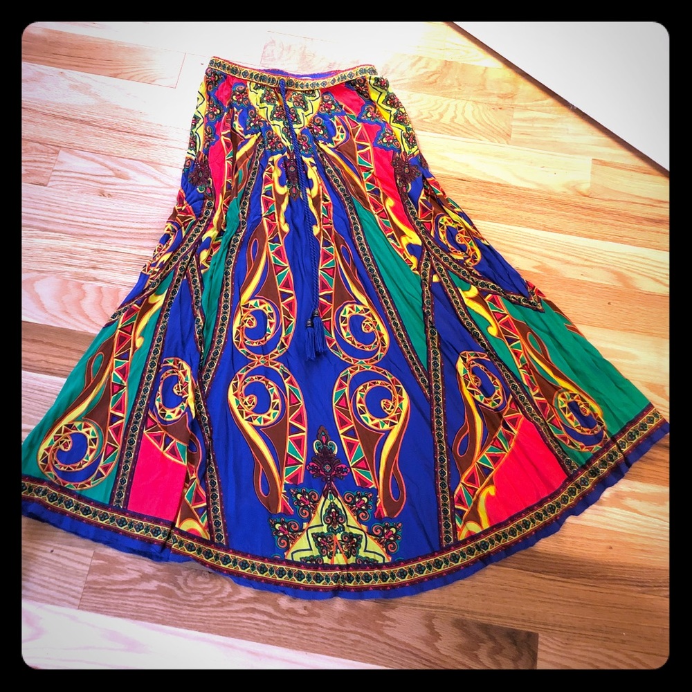 BRIGHT colorful patterned one of a kind maxi skirt